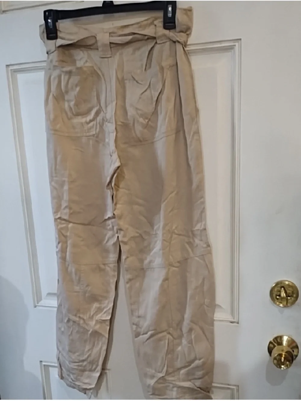 Reformation Linen Blend Paperbag Tie Waist Tapered Pants Tan Beige M
